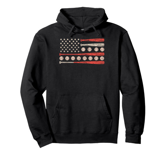 Baseball Us Flag Baseball Lover Dad Hoodie - Streetwear Style Men Women - T-Shirt, Sweatshirt, Hoodie