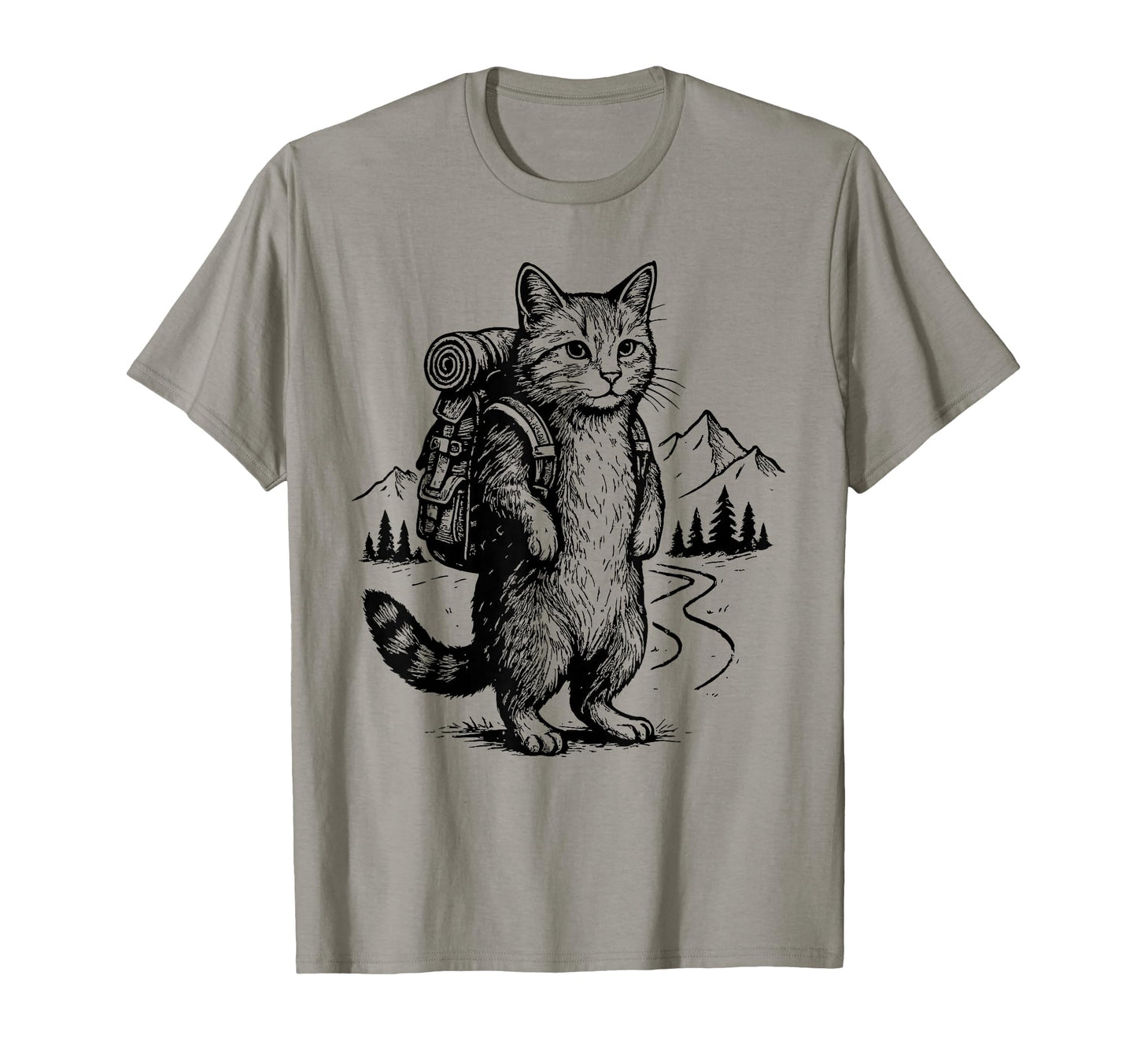Funny Outdoor Hiking Cat Backpacking T-Shirt - Custom Art Print Unisex - T-Shirt, Sweatshirt, Hoodie