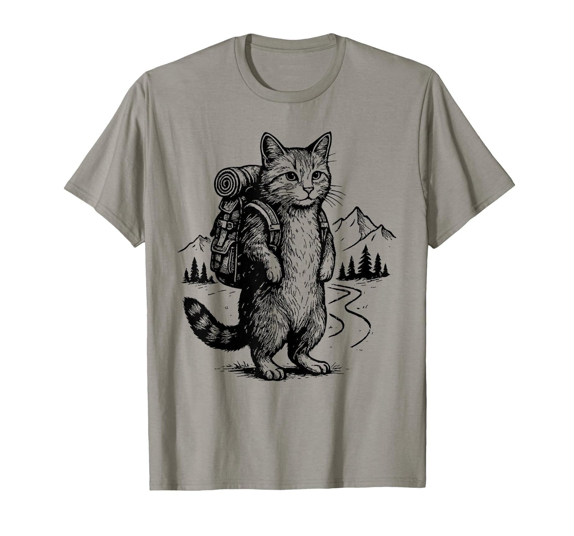 Funny Outdoor Hiking Cat Backpacking T-Shirt - Custom Art Print Unisex - T-Shirt, Sweatshirt, Hoodie