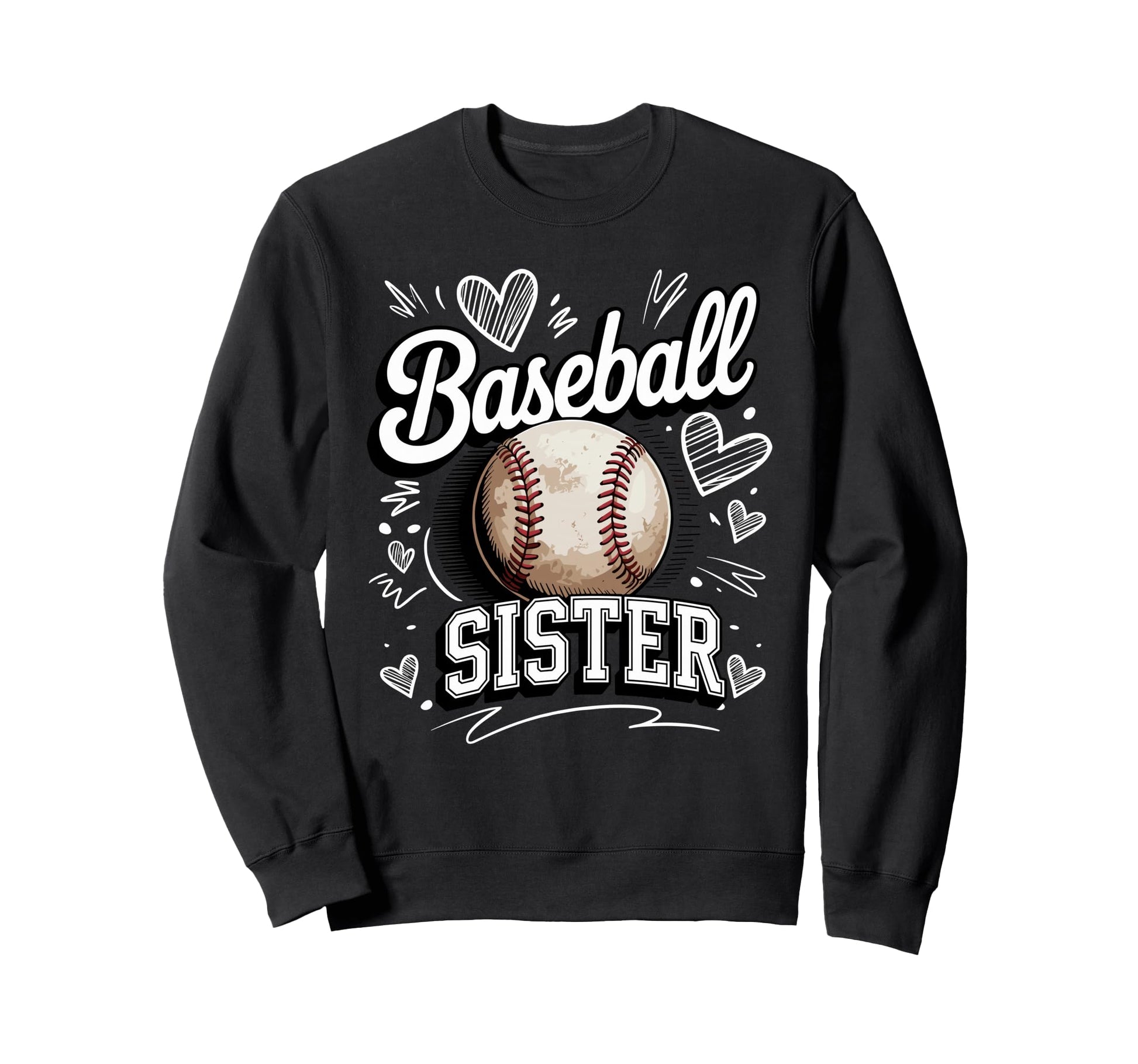 Baseball Sister Heart Doodle Sweatshirt - Casual Everyday Wear for Adults - T-Shirt, Sweatshirt, Hoodie