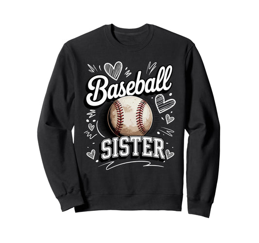 Baseball Sister Heart Doodle Sweatshirt - Casual Everyday Wear for Adults - T-Shirt, Sweatshirt, Hoodie