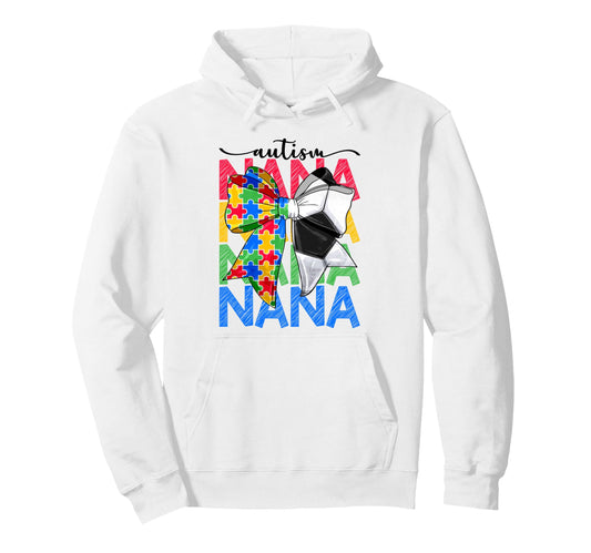Autism Nana Autism Awareness Coquette Bow Hoodie - Unique Graphic Unisex - T-Shirt, Sweatshirt, Hoodie