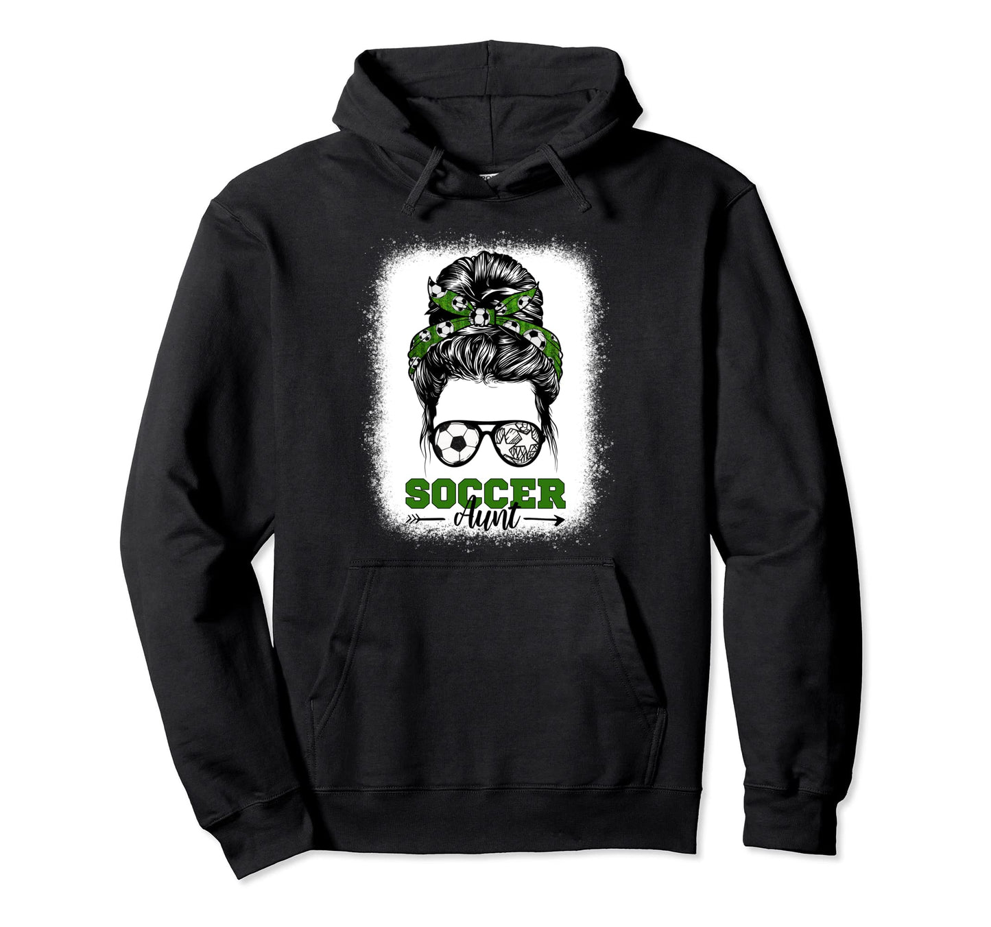 Soccer Aunt Messy Bun Bleached Soccer Hoodie - Trendy Graphic Unisex - T-Shirt, Sweatshirt, Hoodie