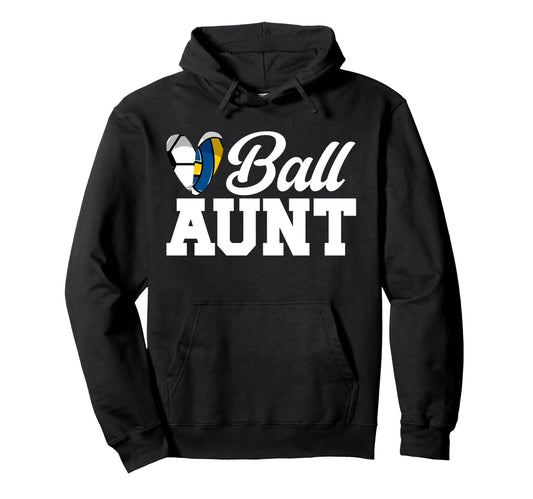 Ball Aunt Heart Volleyball Soccer Aunt Hoodie - Trendy Graphic Men Women - T-Shirt, Sweatshirt, Hoodie