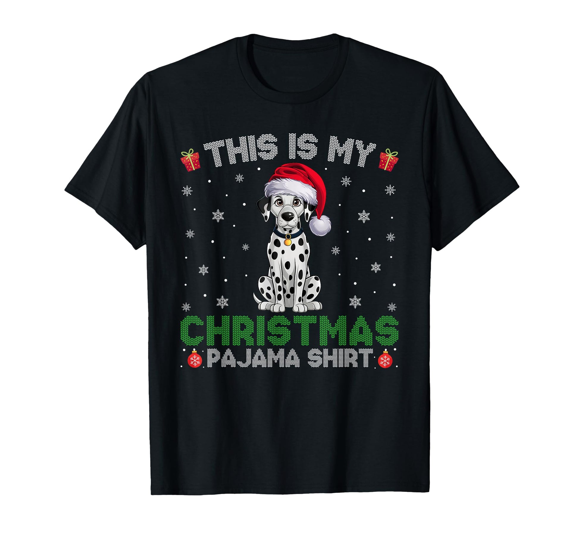Dalmatian Dog Wearing Santa Hat T-Shirt - Minimalist Print for Adults - T-Shirt, Sweatshirt, Hoodie