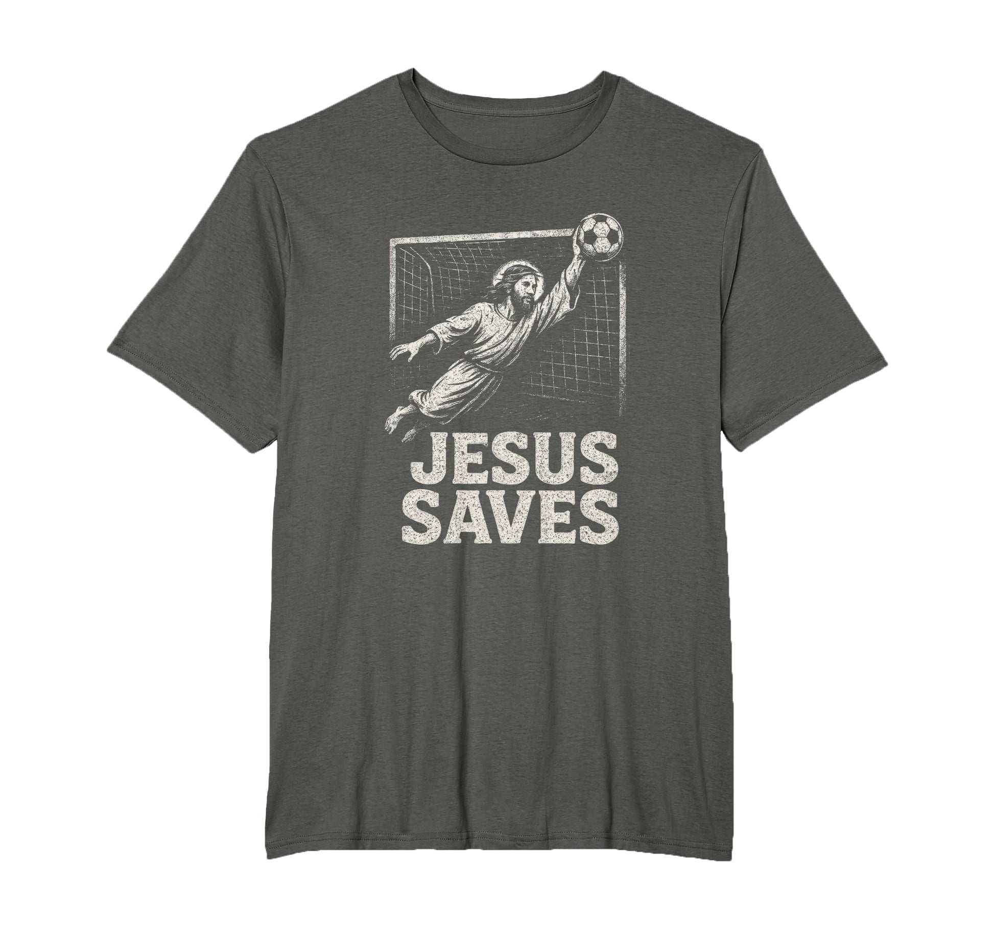 Jesus Saves Soccer Goalie Christian T-Shirt - Minimalist Print for Adults - T-Shirt, Sweatshirt, Hoodie