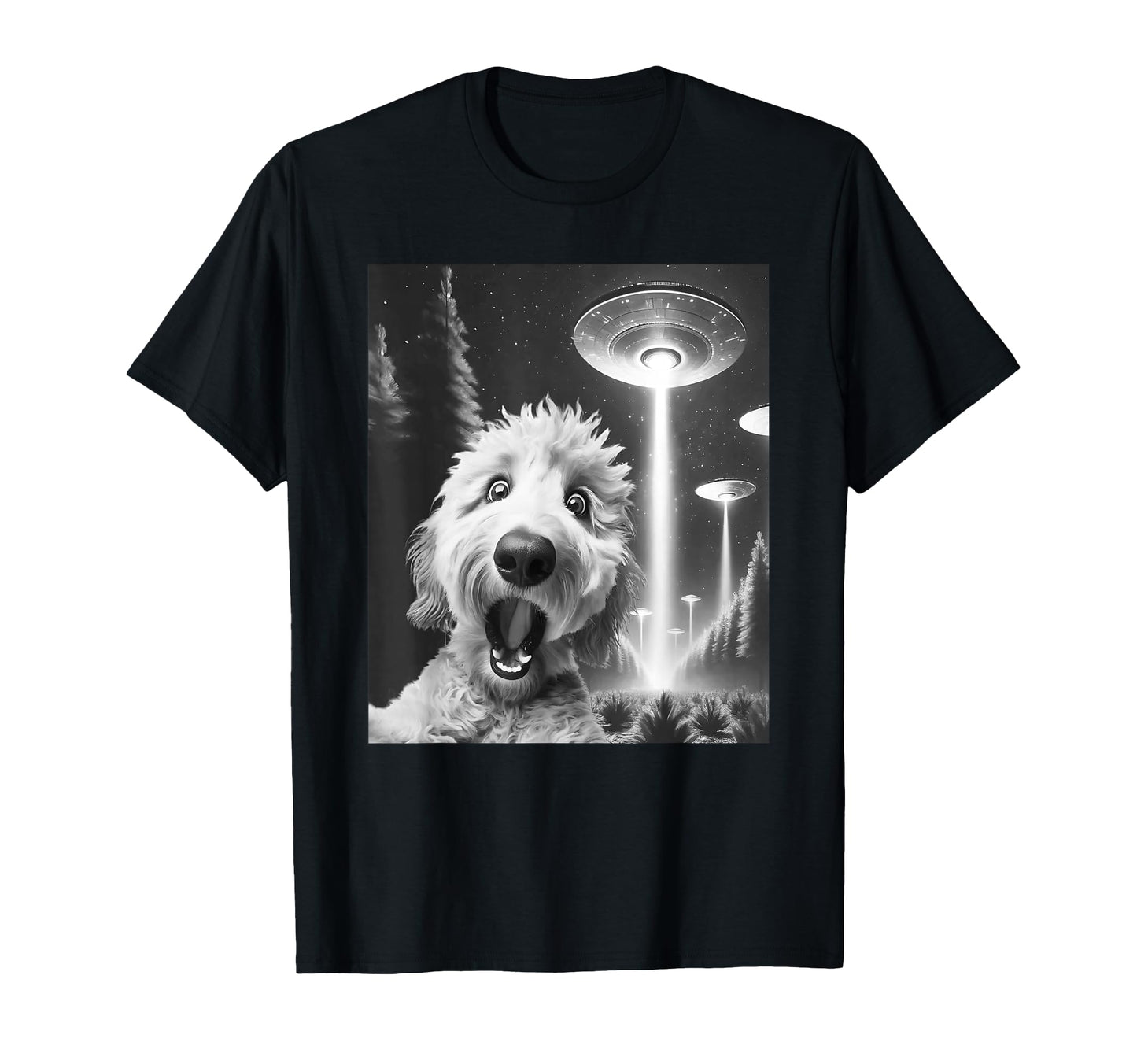 Funny Goldendoodle Alien Ufo Taking Selfie T-Shirt - Unique Graphic Unisex - T-Shirt, Sweatshirt, Hoodie