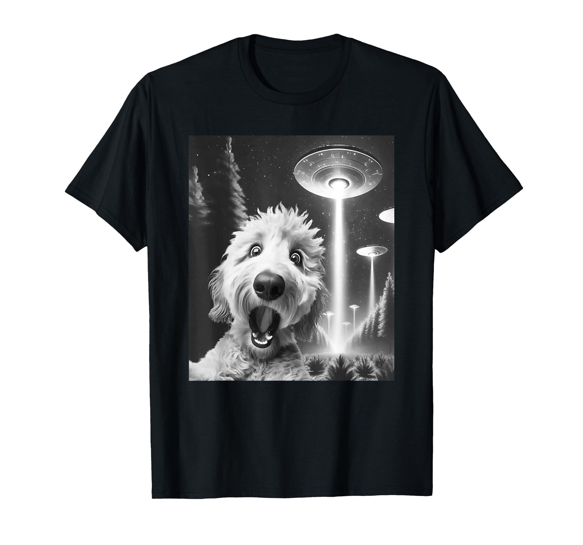 Funny Goldendoodle Alien Ufo Taking Selfie T-Shirt - Unique Graphic Unisex - T-Shirt, Sweatshirt, Hoodie