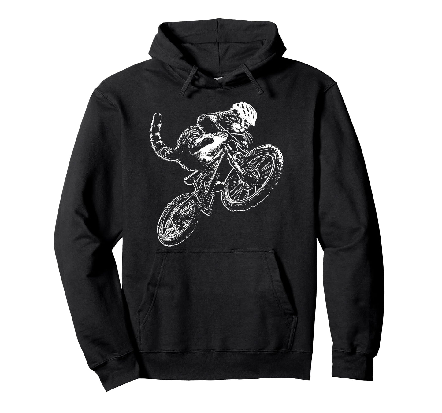 Cat Riding Bicycle Helmet Mountain Hoodie - Custom Art Print Men Women - T-Shirt, Sweatshirt, Hoodie