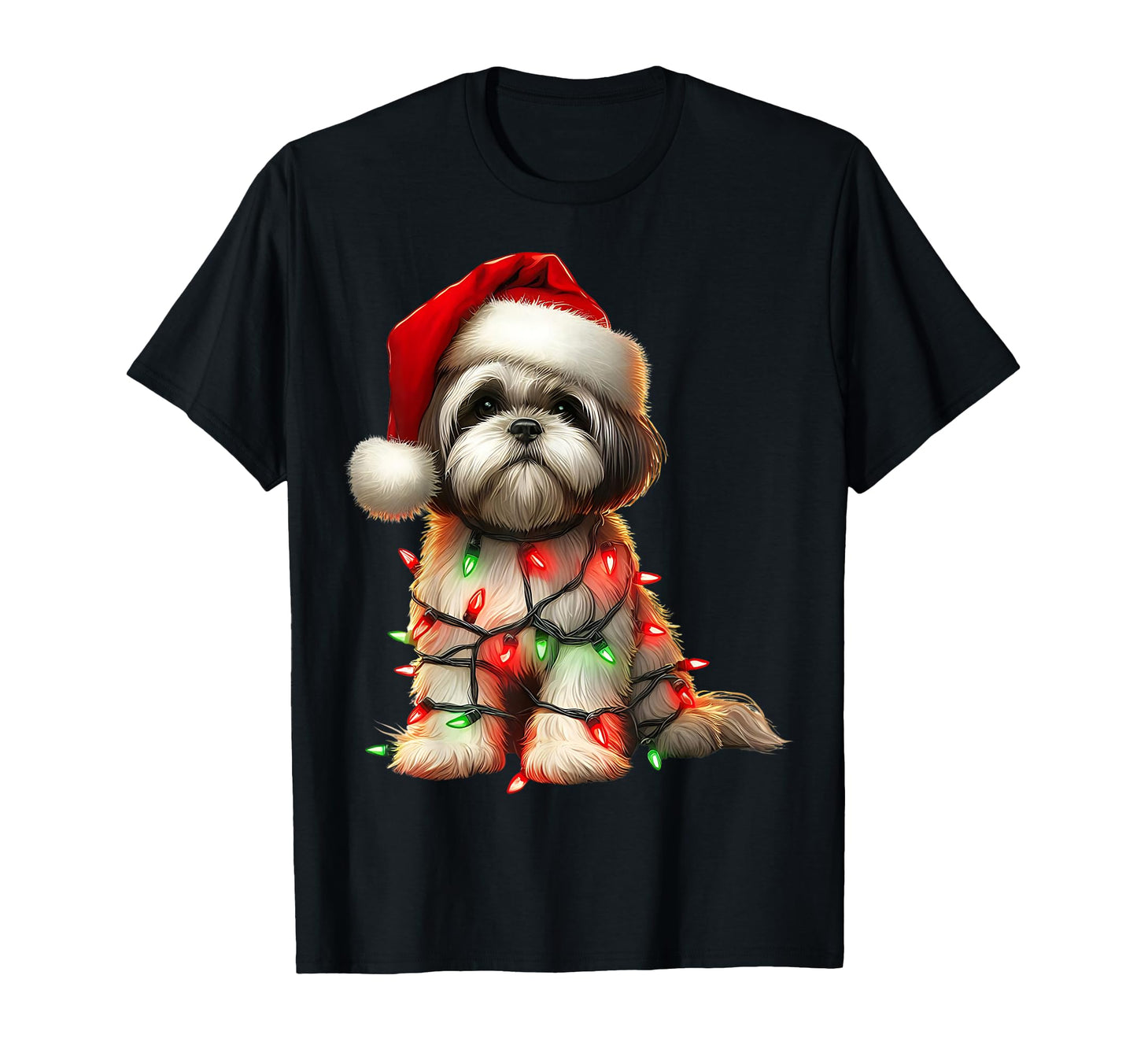 Shih Tzu Dog Lights Santa Hat Dog T-Shirt - Streetwear Style for Adults - T-Shirt, Sweatshirt, Hoodie
