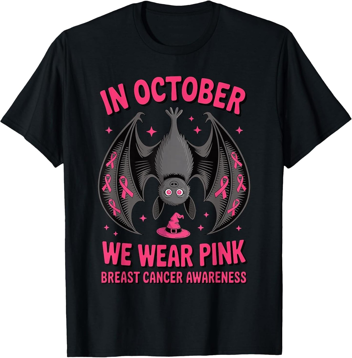 Cute Bat Pink Ribbon Awareness Merch. Unisex T-shirt, Sweatshirt, Hoodie, Long Sleeve Tee - T-Shirt, Sweatshirt, Hoodie