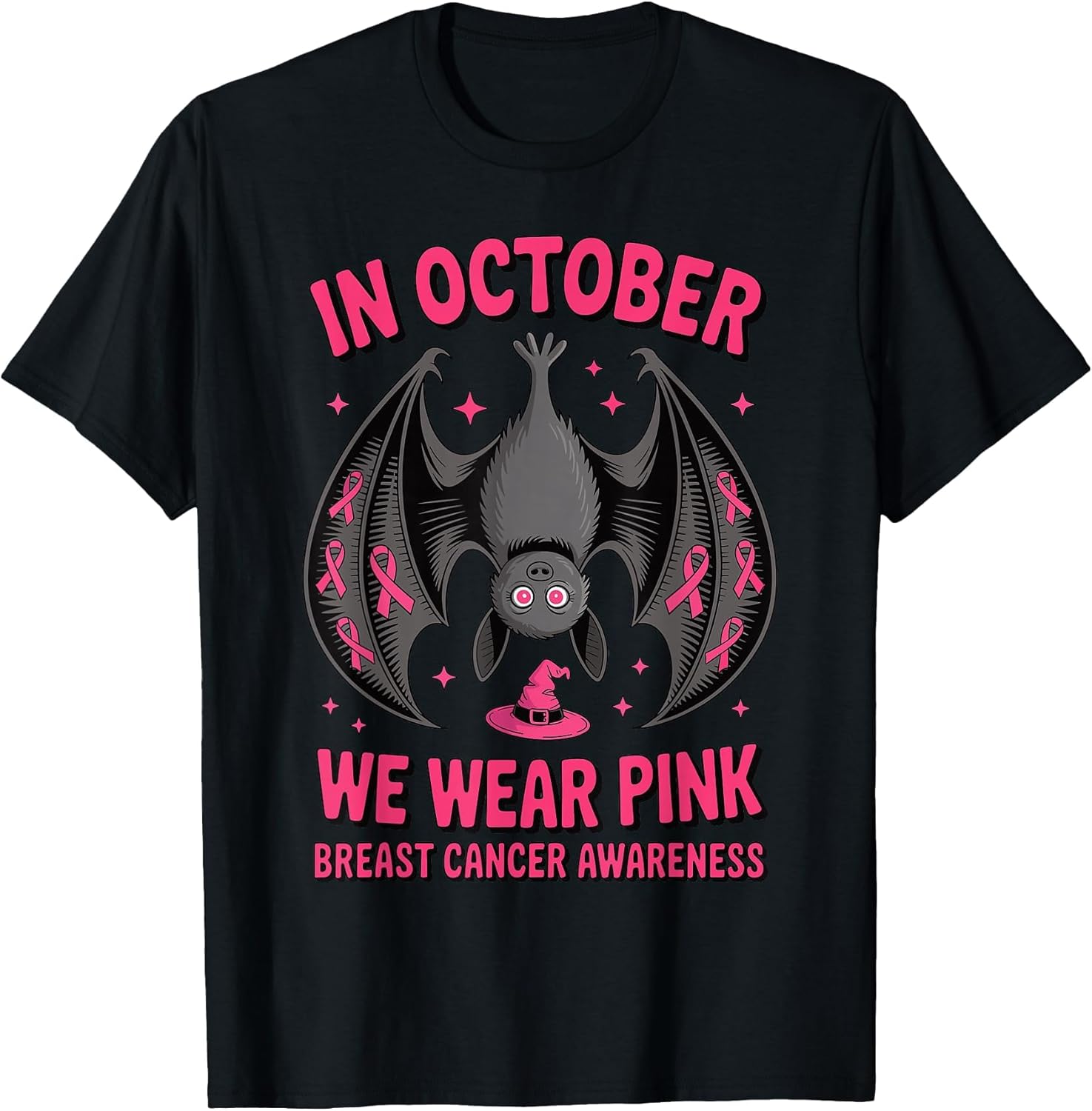 Cute Bat Pink Ribbon Awareness Merch. Unisex T-shirt, Sweatshirt, Hoodie, Long Sleeve Tee - T-Shirt, Sweatshirt, Hoodie
