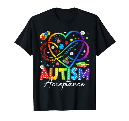 Autism Awareness Acceptance Heart T-Shirt - Trendy Graphic Men Women - T-Shirt, Sweatshirt, Hoodie