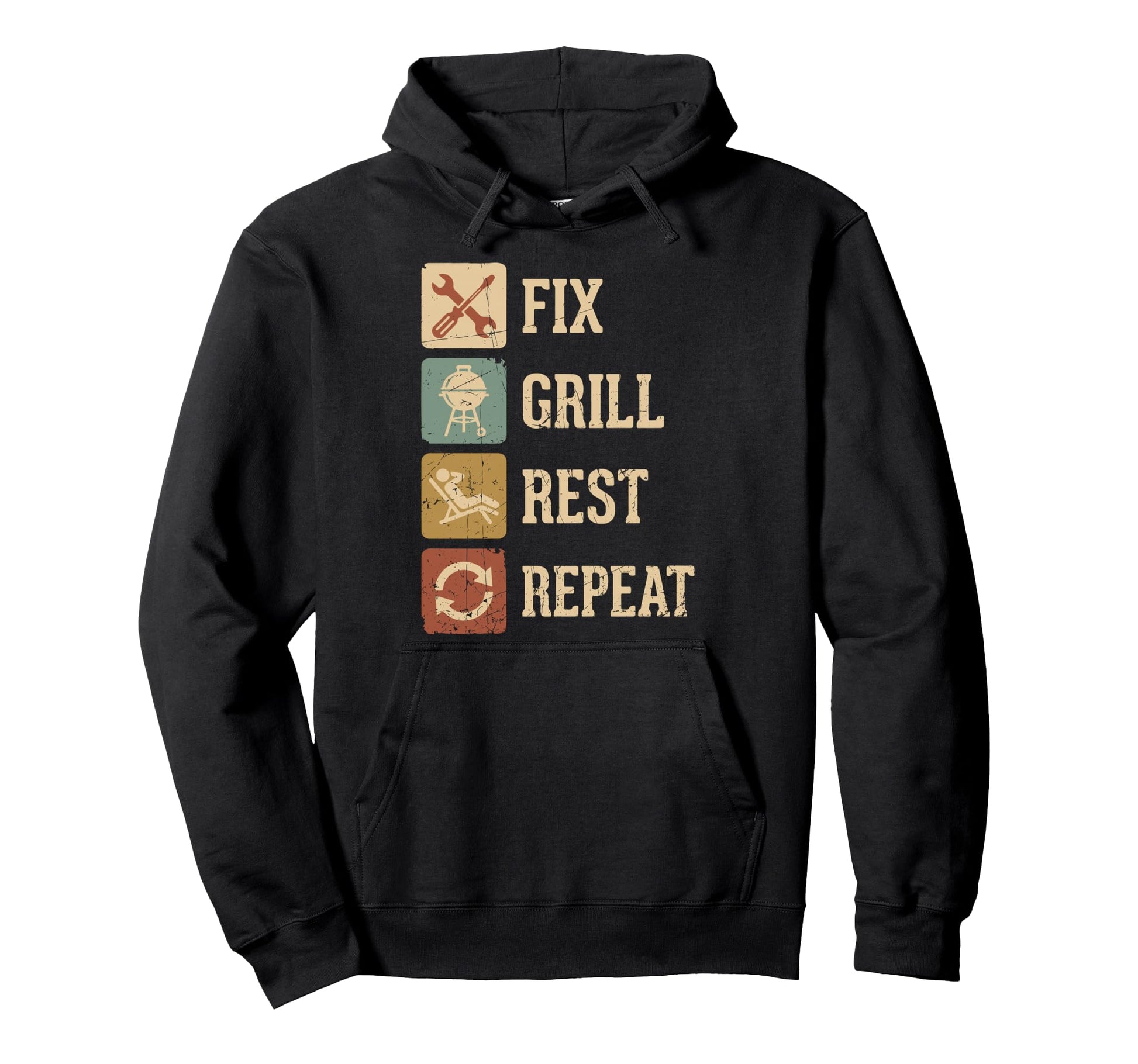 Fix Grill Rest Repeat Funny Dad Hoodie - Minimalist Print Men Women - T-Shirt, Sweatshirt, Hoodie