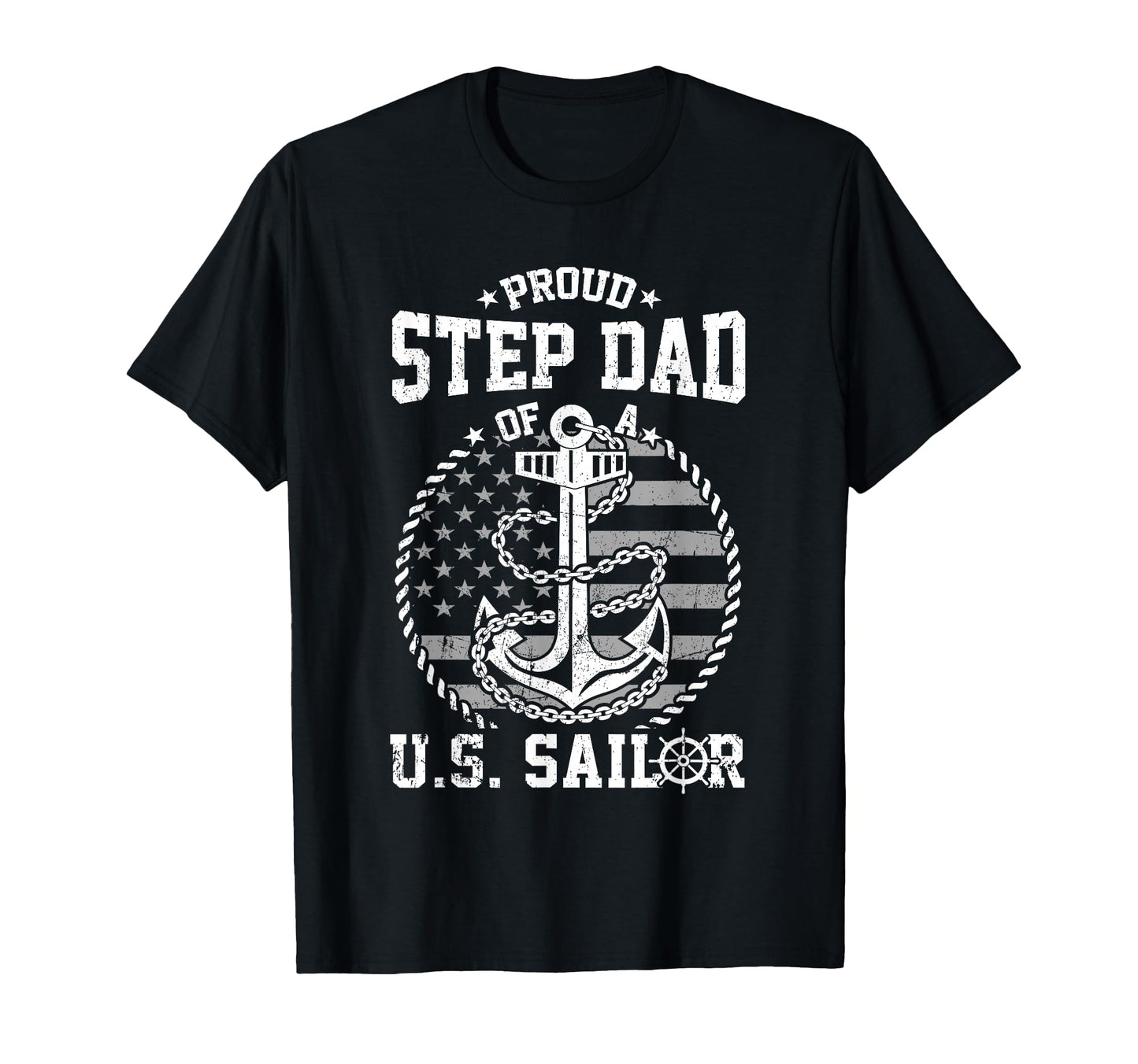 Proud Step Dad Us Sailor Anchor Flag T-Shirt - Aesthetic Graphic Men Women - T-Shirt, Sweatshirt, Hoodie