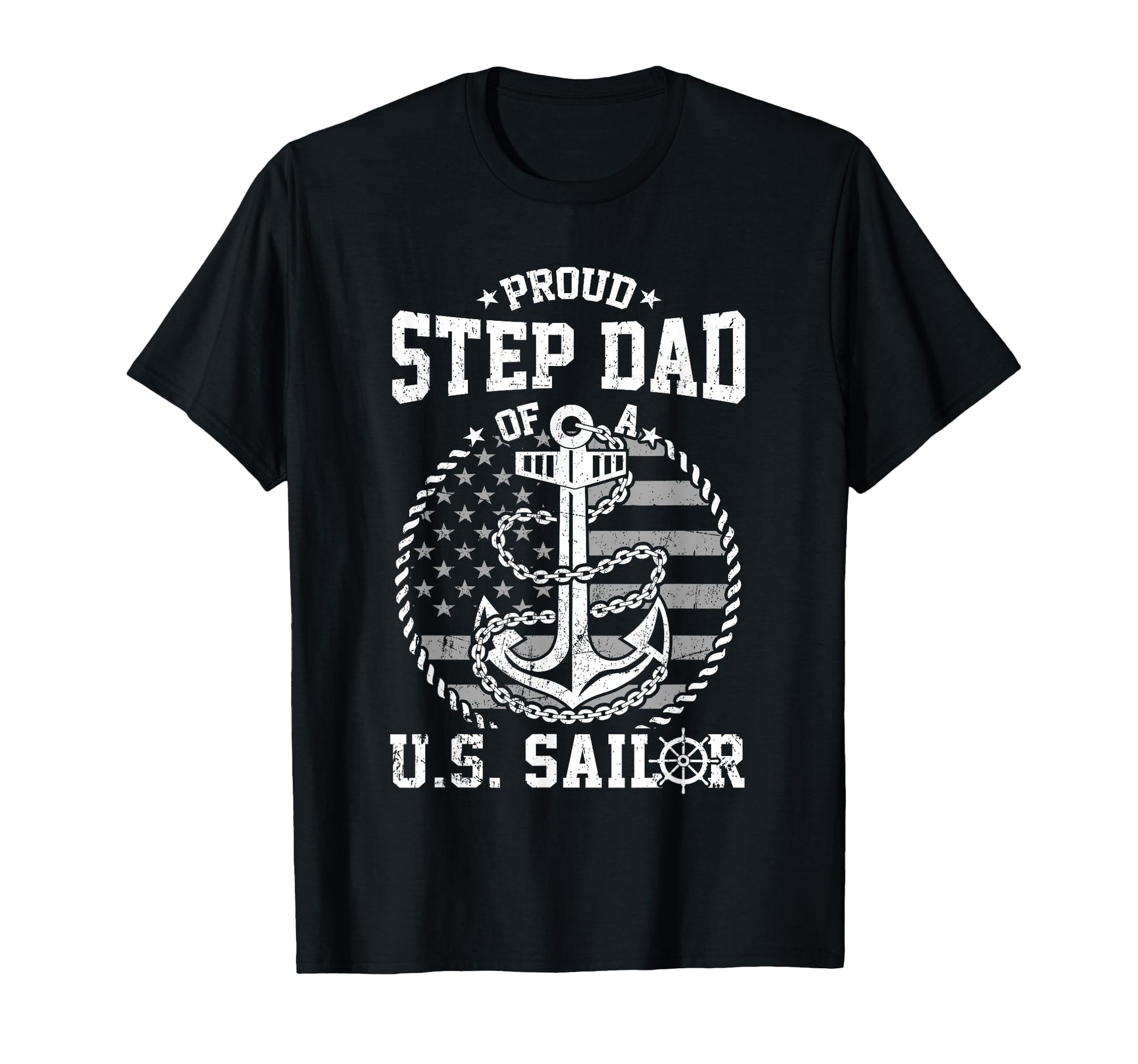 Proud Step Dad Us Sailor Anchor Flag T-Shirt - Aesthetic Graphic Men Women - T-Shirt, Sweatshirt, Hoodie