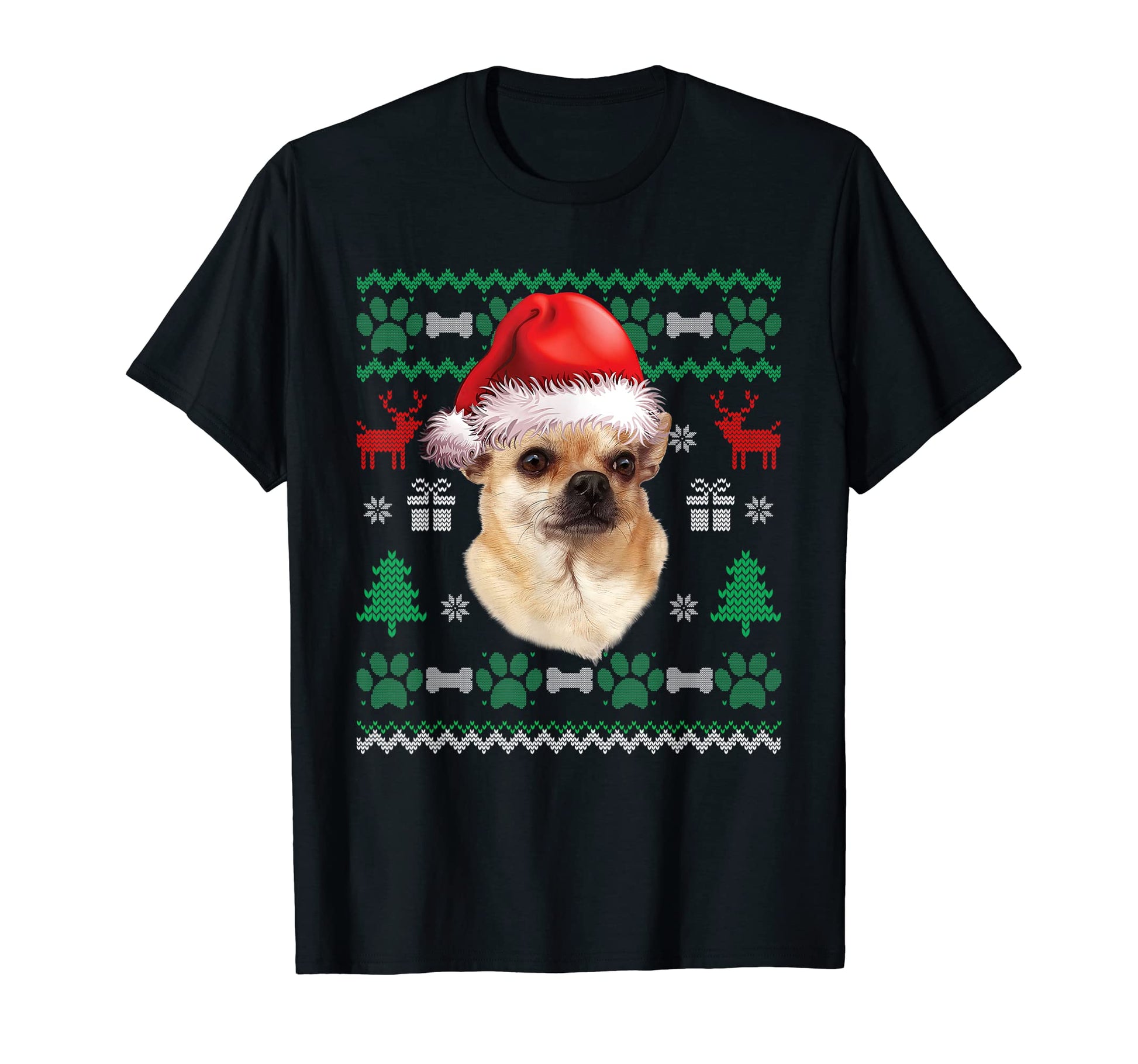 Chihuahua Santa Hat Ugly Pajama T-Shirt - Novelty Apparel Unisex - T-Shirt, Sweatshirt, Hoodie