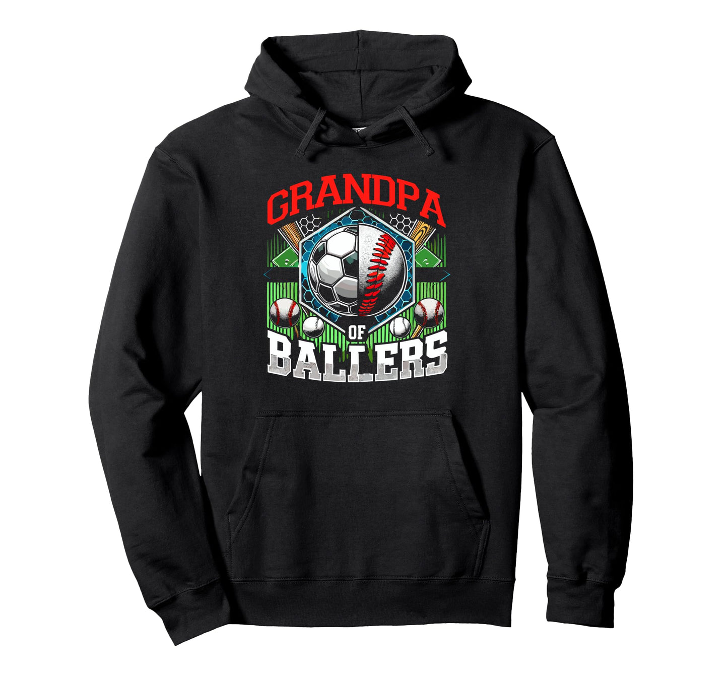 Grandpa Ballers Soccer Baseball Player Hoodie - Unique Graphic Men Women - T-Shirt, Sweatshirt, Hoodie