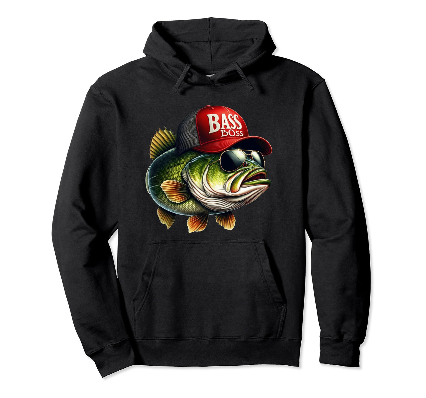 Funny Bass Boss Fish Red Trucker Hoodie - Casual Everyday Wear for Adults - T-Shirt, Sweatshirt, Hoodie