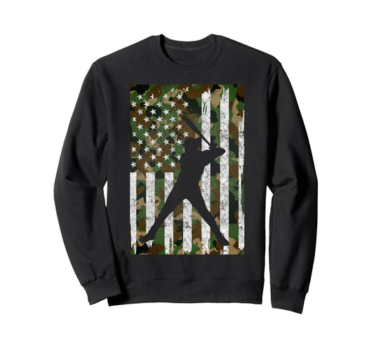 Baseball Us Camouflage Flag Sweatshirt - Custom Art Print for Adults - T-Shirt, Sweatshirt, Hoodie