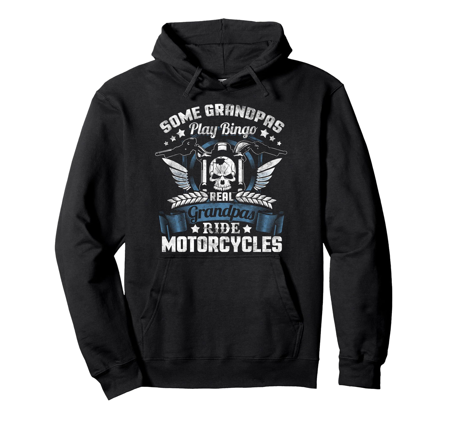 Real Grandpa Biker Fathers Day Skull Hoodie - Unique Graphic for Adults - T-Shirt, Sweatshirt, Hoodie