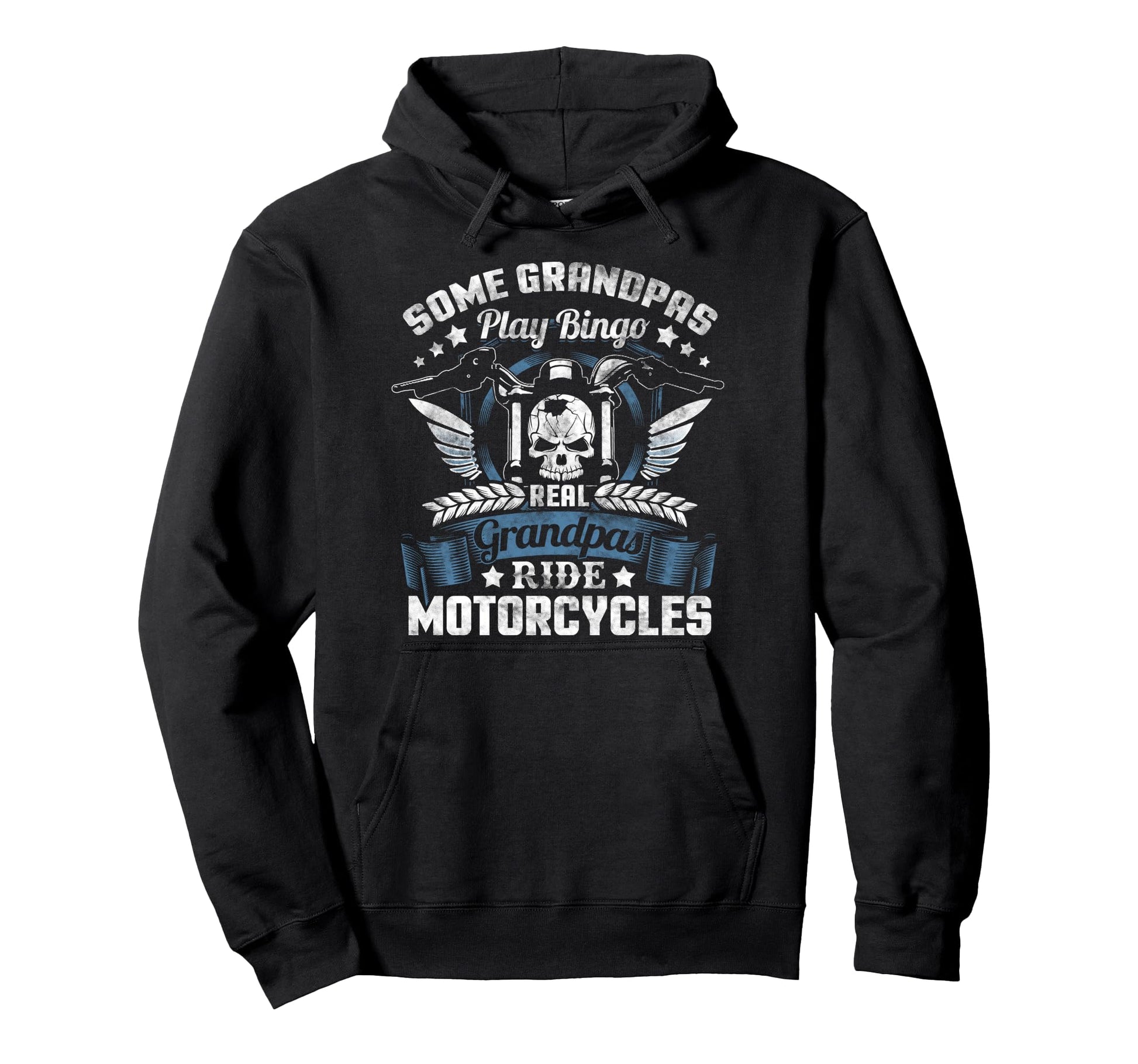 Real Grandpa Biker Fathers Day Skull Hoodie - Unique Graphic for Adults - T-Shirt, Sweatshirt, Hoodie