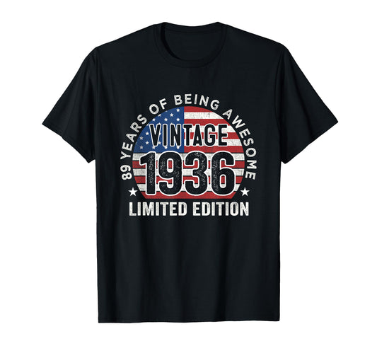 89Th Birthday Gifts 1936 89 Years Old Usa T-Shirt - Graphic Print Unisex - T-Shirt, Sweatshirt, Hoodie