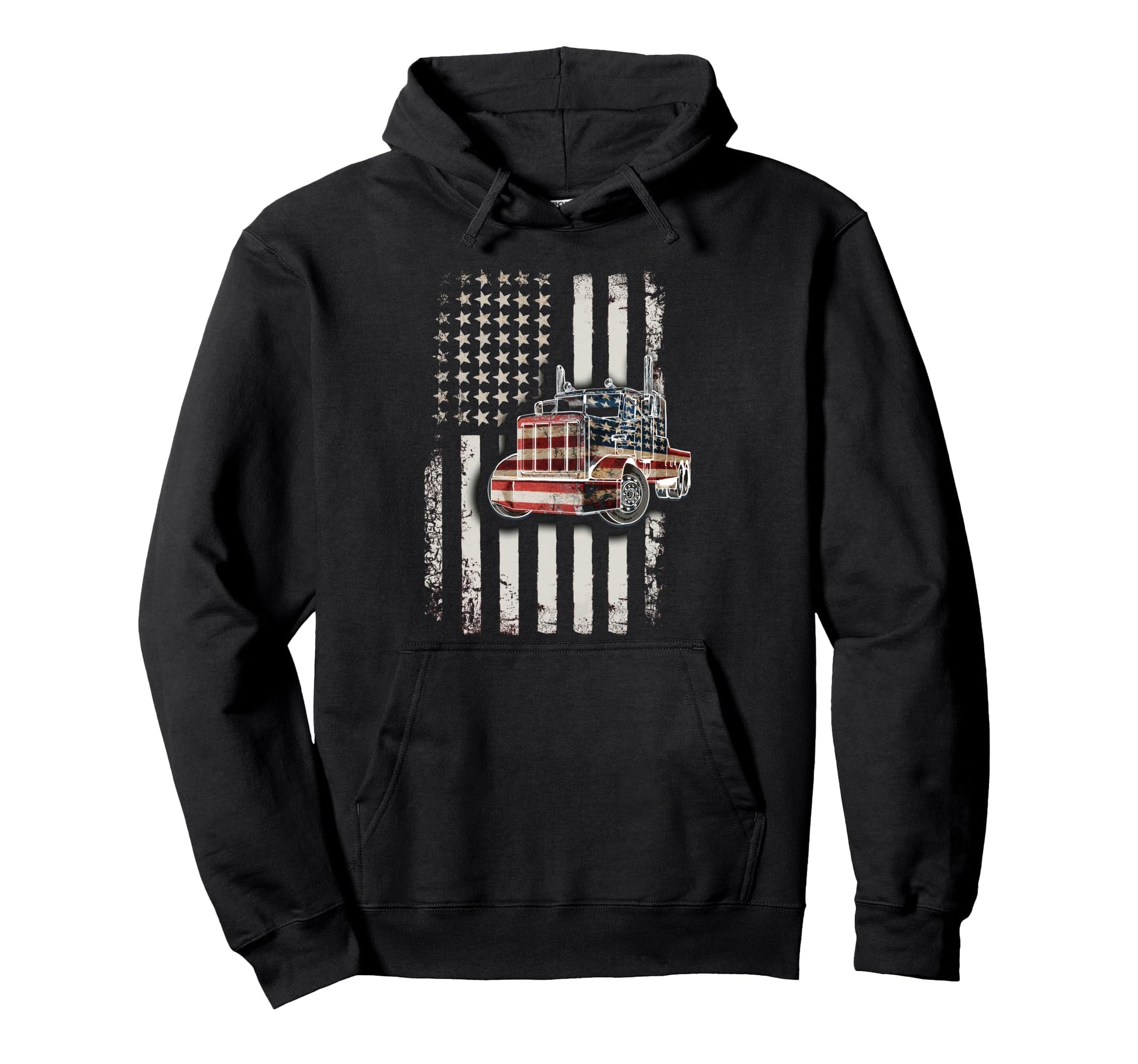 American Flag Semi Truck Us Trucking Hoodie - Minimalist Print Unisex - T-Shirt, Sweatshirt, Hoodie