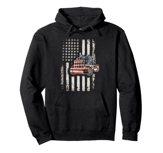American Flag Semi Truck Us Trucking Hoodie - Minimalist Print Unisex - T-Shirt, Sweatshirt, Hoodie