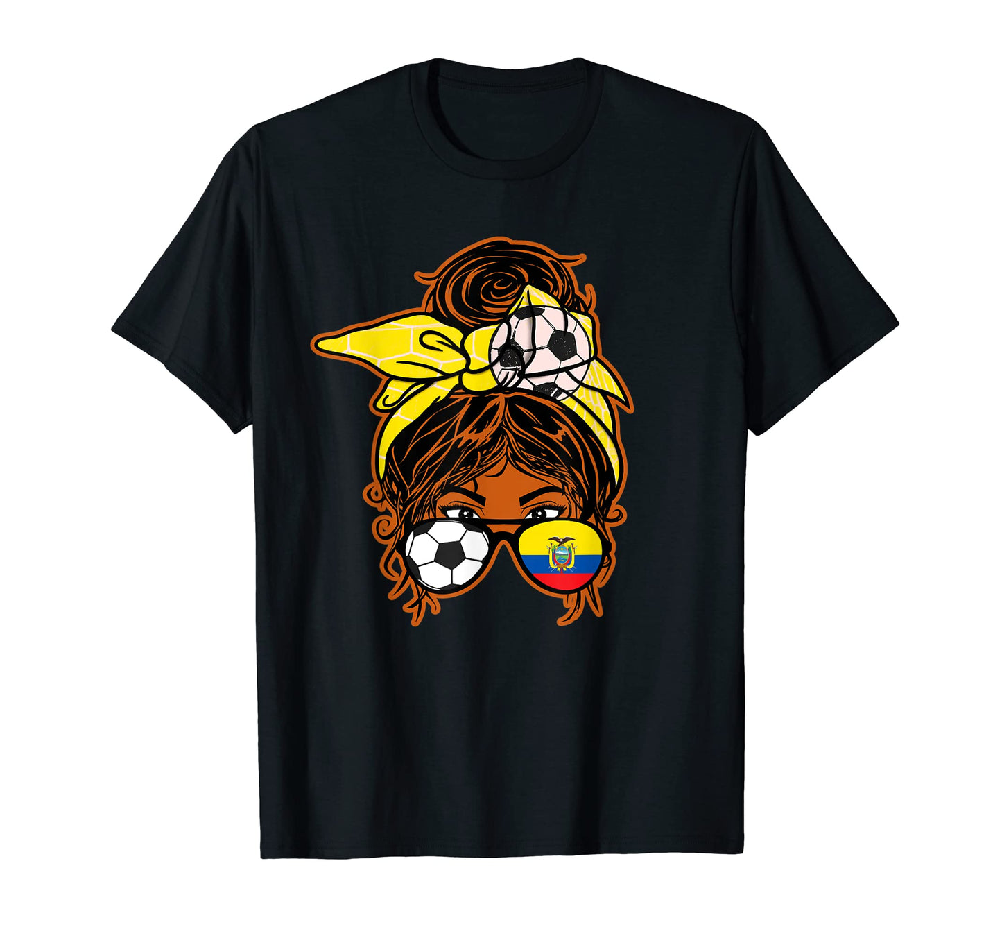 Messy Bun Hair Brown Skin Soccer Ecuador T-Shirt - Custom Art Print Unisex - T-Shirt, Sweatshirt, Hoodie