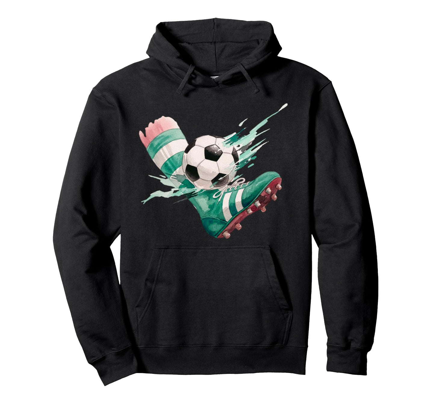 Watercolor Soccer Ball Action Kick Art Hoodie - Graphic Print Unisex - T-Shirt, Sweatshirt, Hoodie
