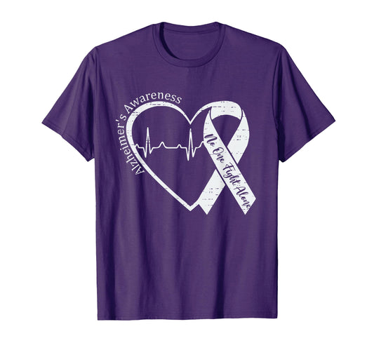 Alzheimers Awareness Heart Ribbon T-Shirt - Aesthetic Graphic Unisex - T-Shirt, Sweatshirt, Hoodie