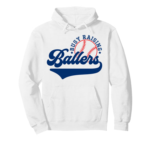 Baseball Mom Mama Busy Raising Ballers Hoodie - Aesthetic Graphic Men Women - T-Shirt, Sweatshirt, Hoodie