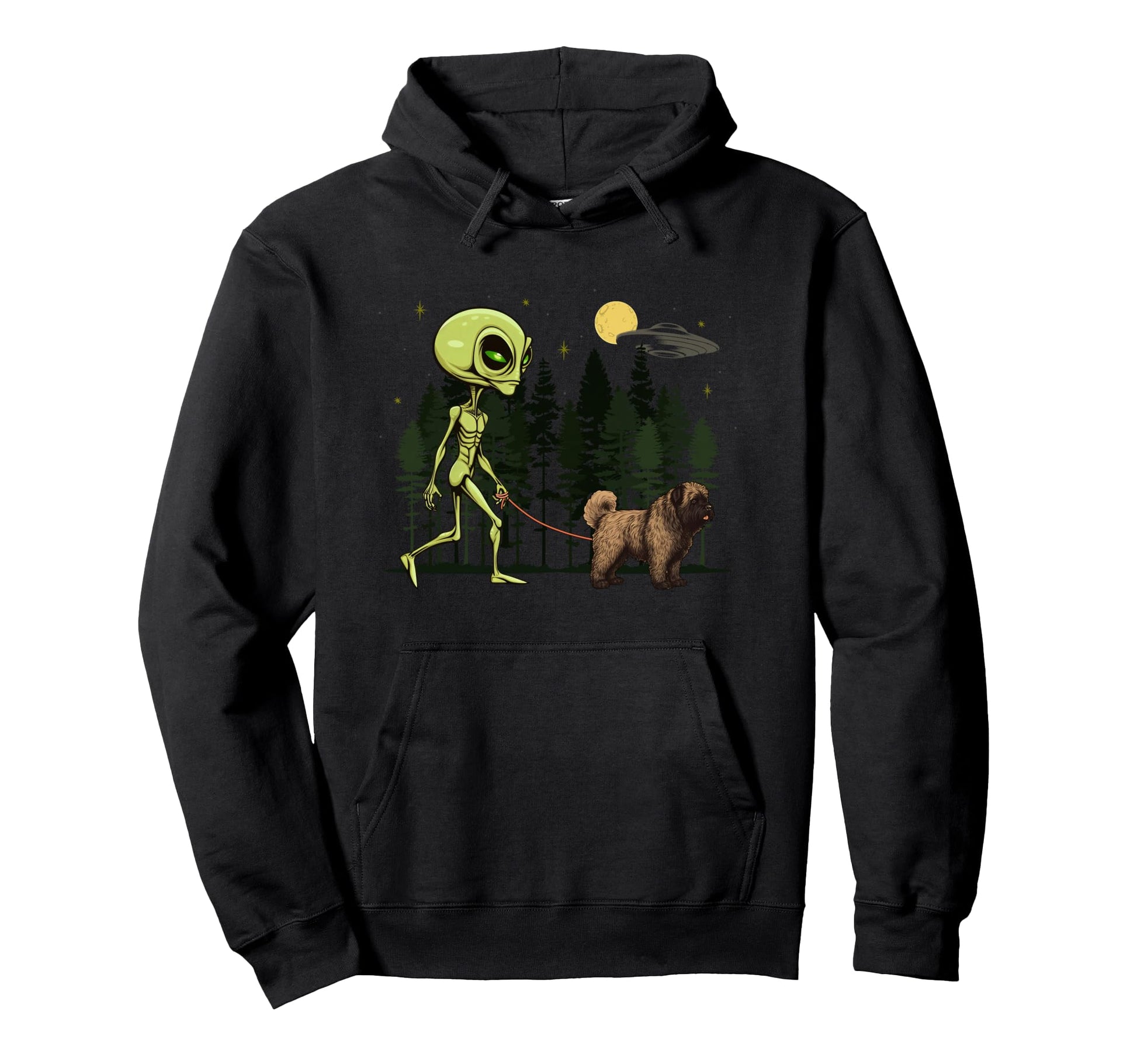 Funny Bouvier Des Flandres Alien Walking Hoodie - Unique Graphic Men Women - T-Shirt, Sweatshirt, Hoodie