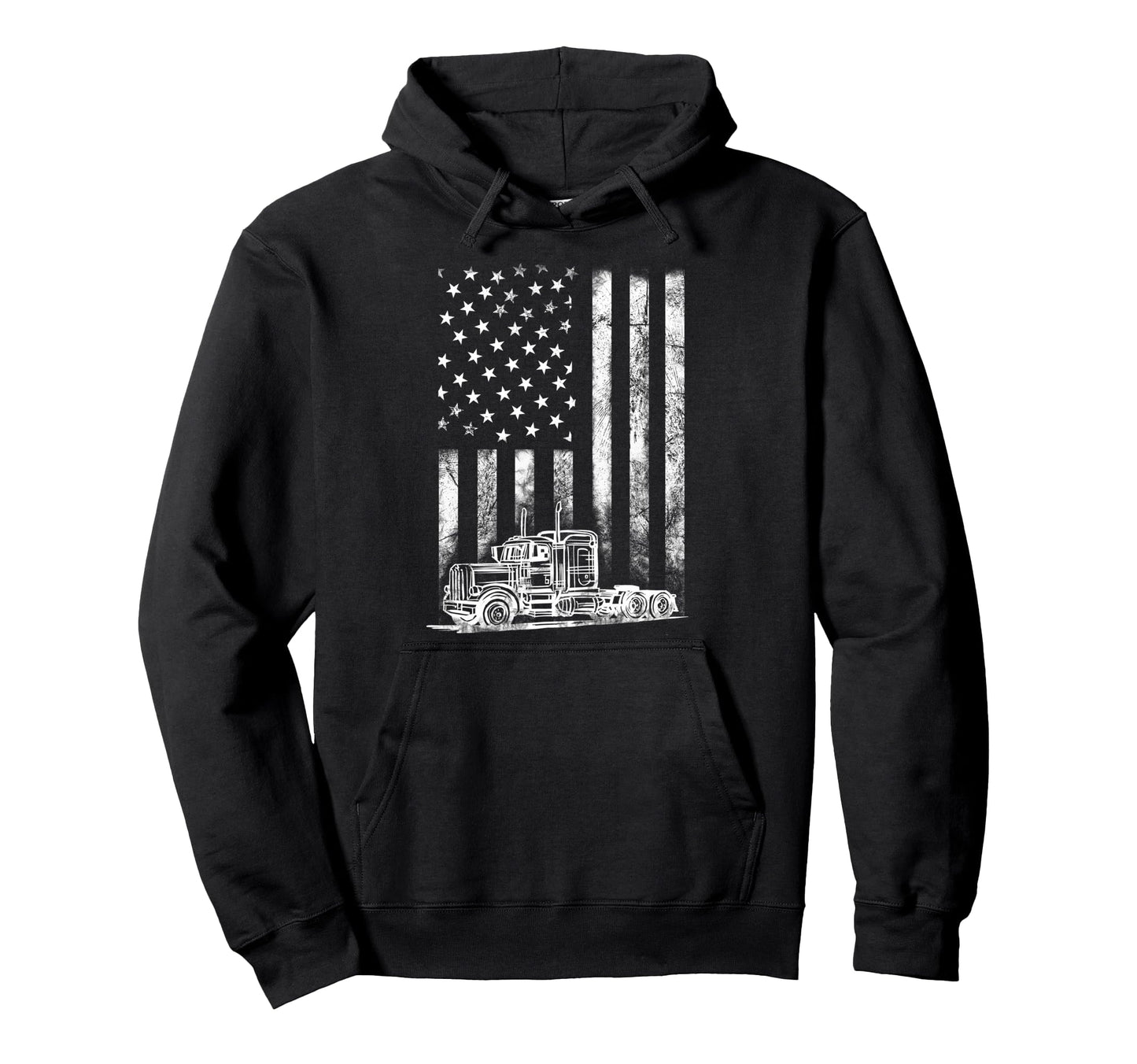 Truck Driver American Flag Trucker Gift Hoodie - Unique Graphic Unisex - T-Shirt, Sweatshirt, Hoodie