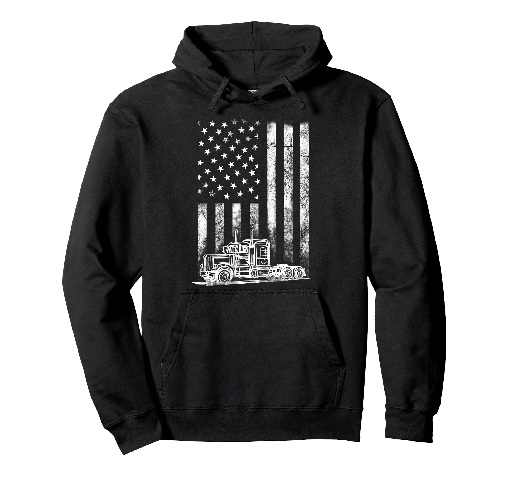 Truck Driver American Flag Trucker Gift Hoodie - Unique Graphic Unisex - T-Shirt, Sweatshirt, Hoodie