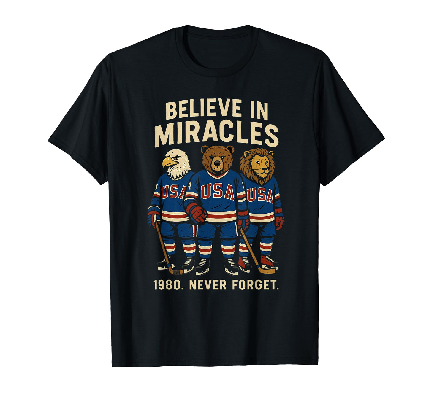Usa 1980 Ice Hockey Animals T-Shirt - Casual Everyday Wear Men Women - T-Shirt, Sweatshirt, Hoodie