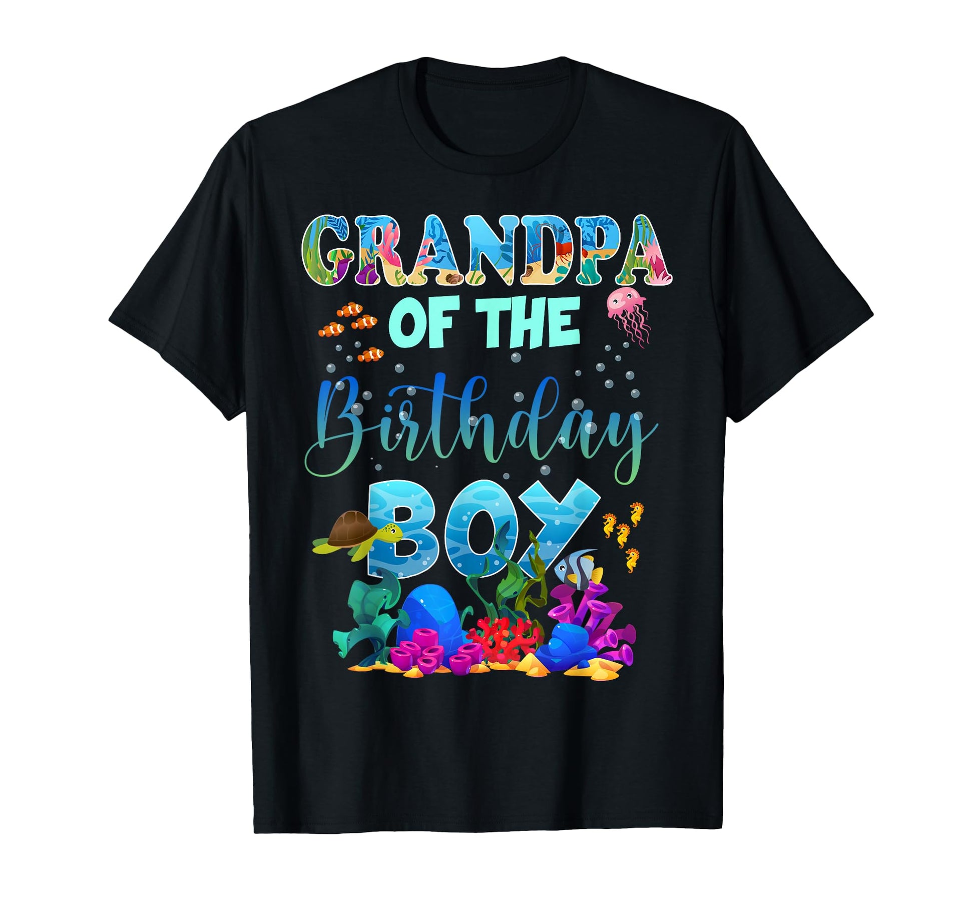 Grandpa Birthday Ocean Animals Fish T-Shirt - Custom Art Print for Adults - T-Shirt, Sweatshirt, Hoodie