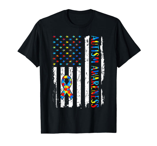 Autism Awareness Mom Dad Usa Flag Autistic T-Shirt - Unique Graphic Unisex - T-Shirt, Sweatshirt, Hoodie