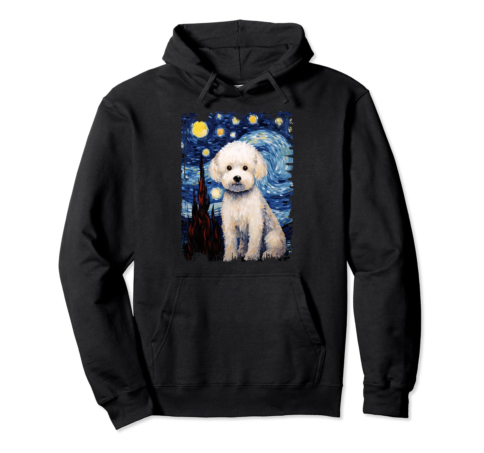 Bichon Frise Dog Starry Night Painting Hoodie - Novelty Apparel for Adults - T-Shirt, Sweatshirt, Hoodie