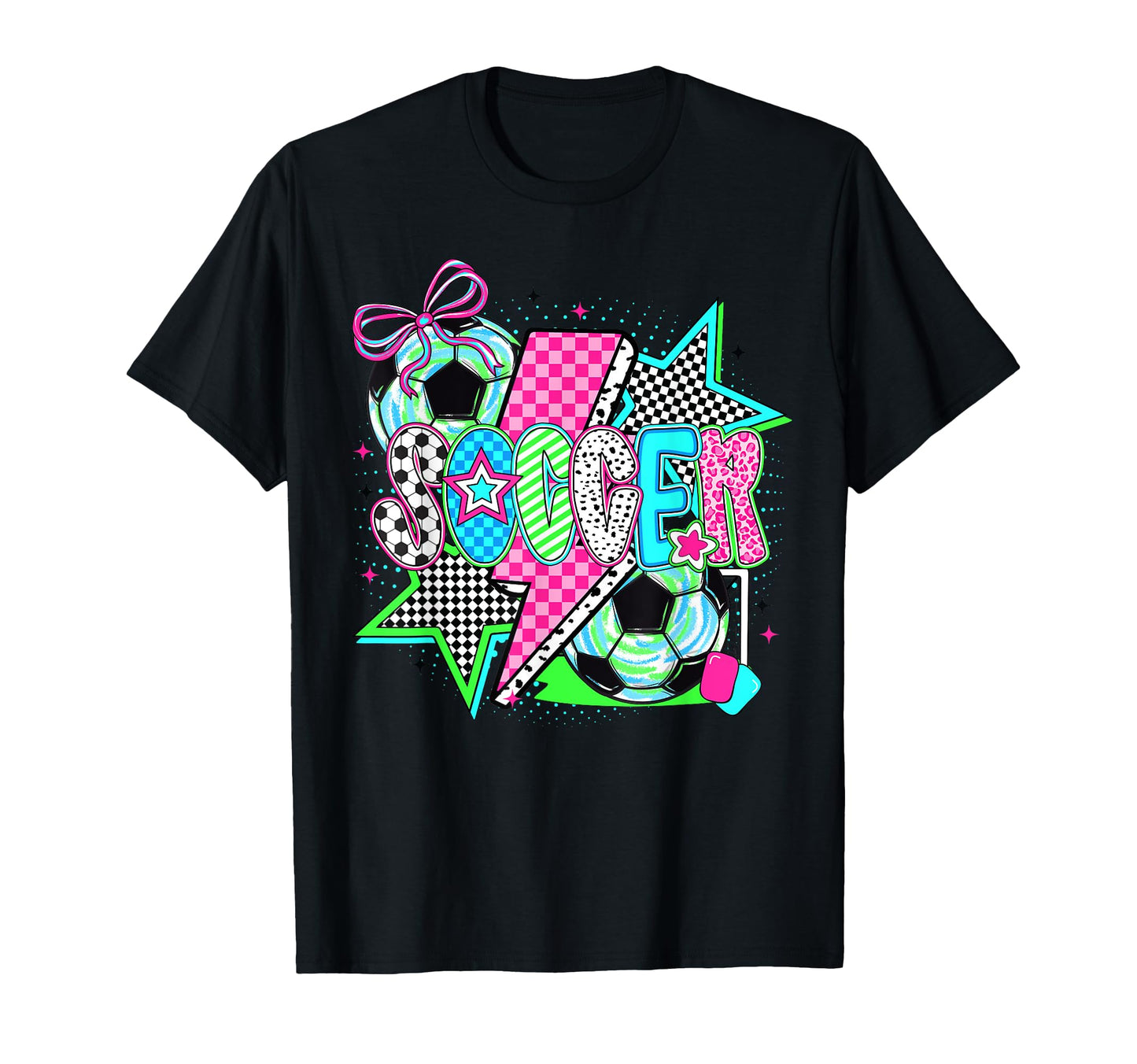 Soccer Bow Checkered Soccer Lovers Summer T-Shirt - Graphic Print Unisex - T-Shirt, Sweatshirt, Hoodie