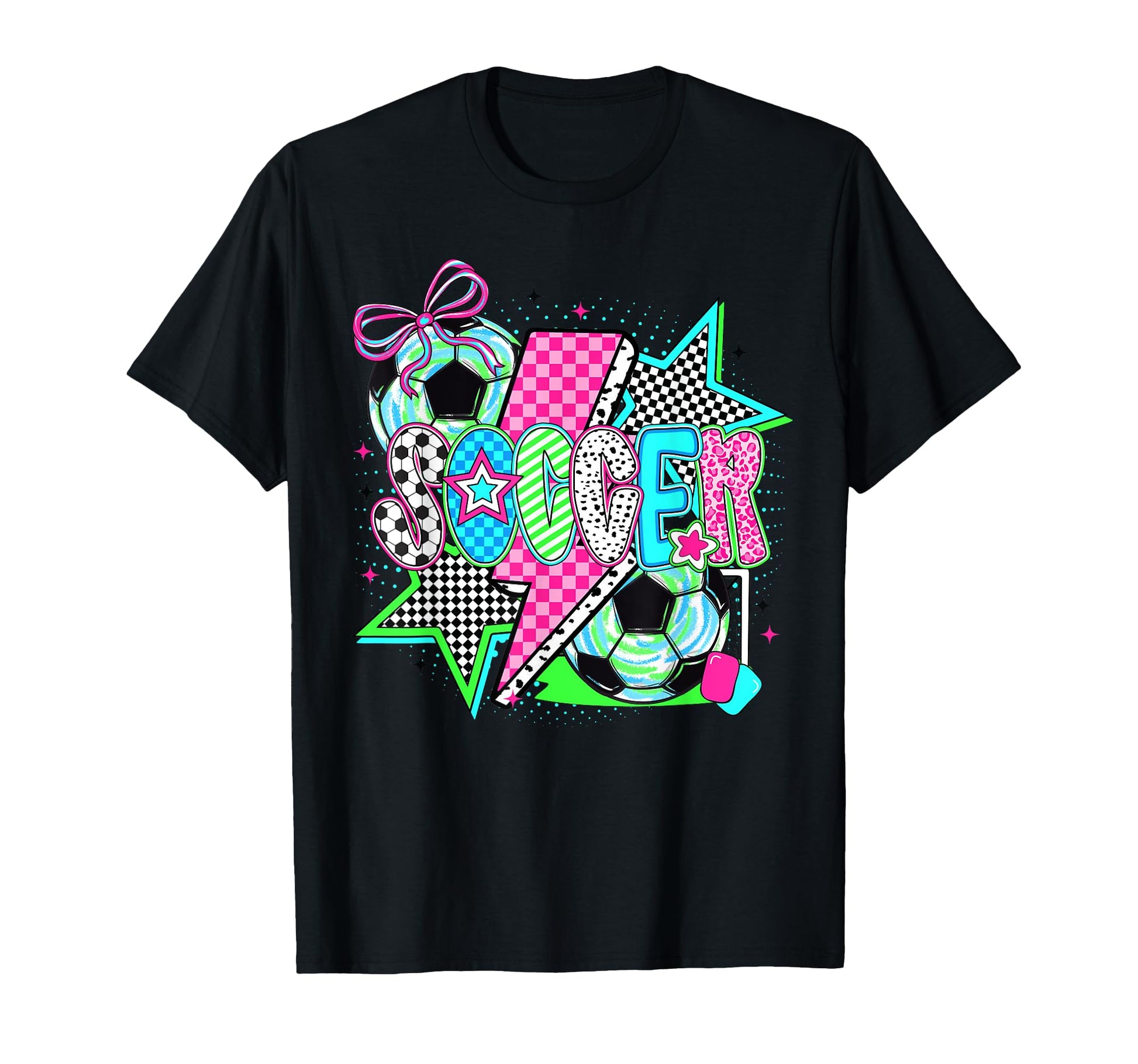 Soccer Bow Checkered Soccer Lovers Summer T-Shirt - Graphic Print Unisex - T-Shirt, Sweatshirt, Hoodie