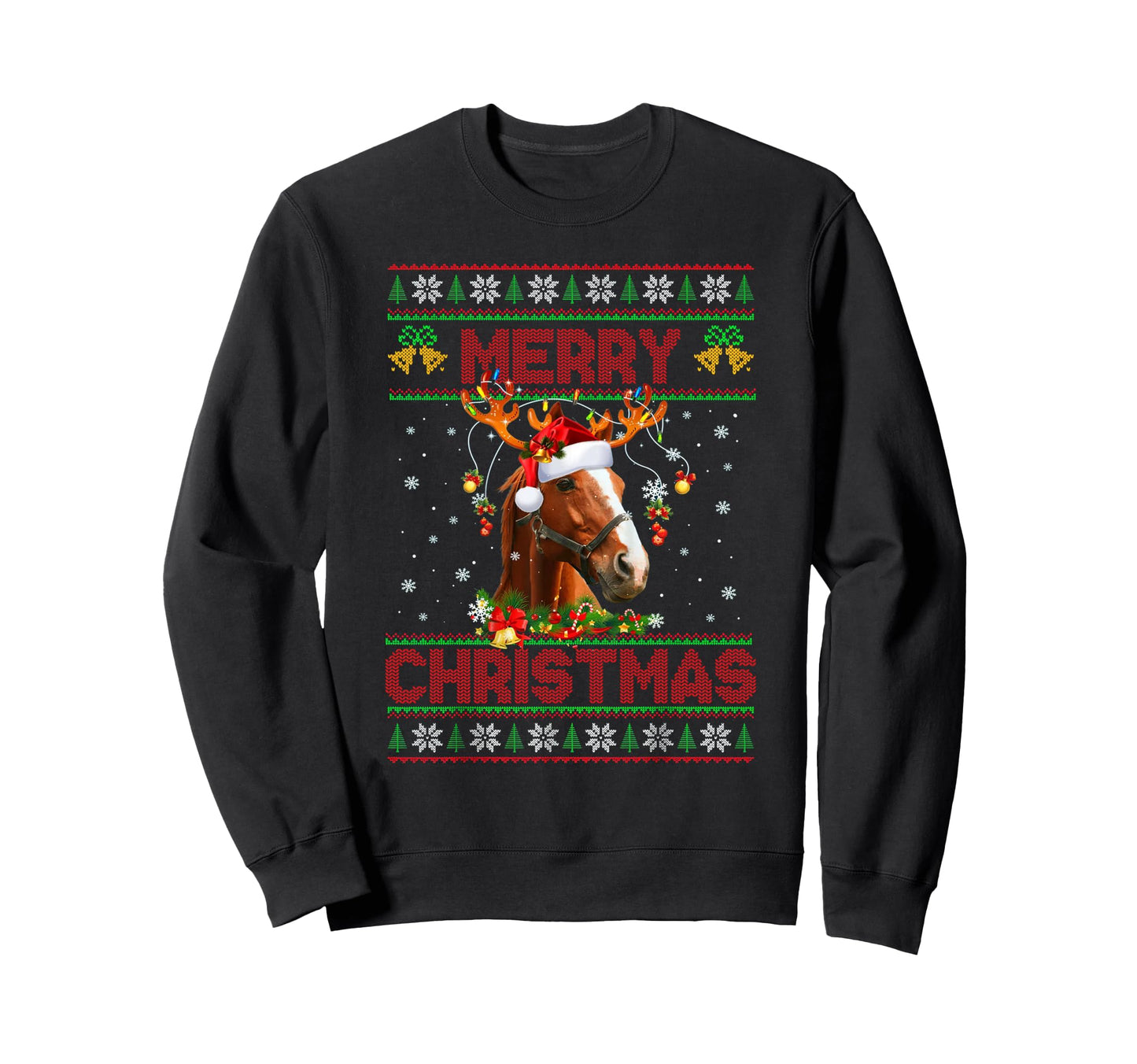 Horse Lights Santa Hat Ugly Sweatshirt - Custom Art Print for Adults - T-Shirt, Sweatshirt, Hoodie