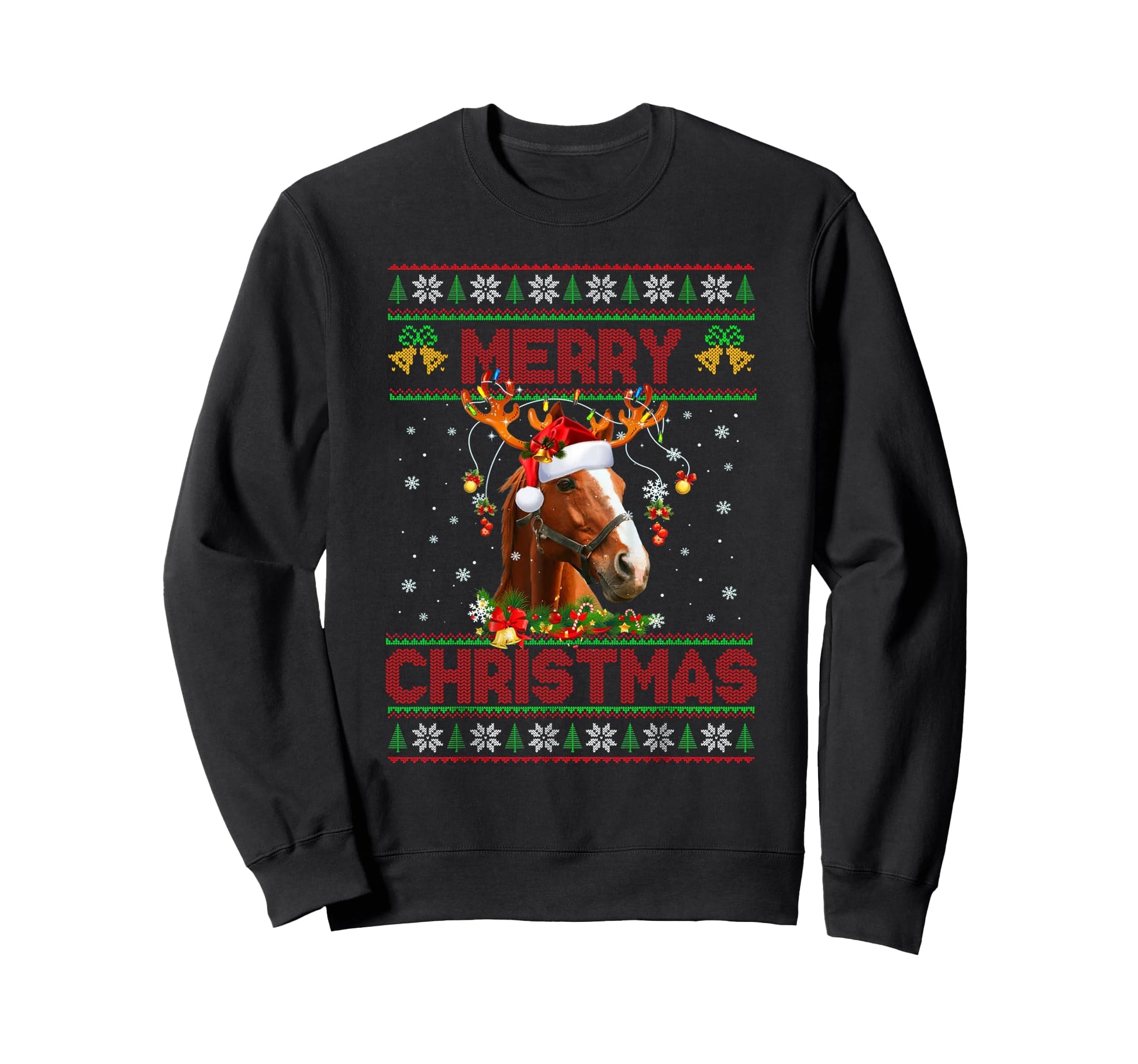 Horse Lights Santa Hat Ugly Sweatshirt - Custom Art Print for Adults - T-Shirt, Sweatshirt, Hoodie