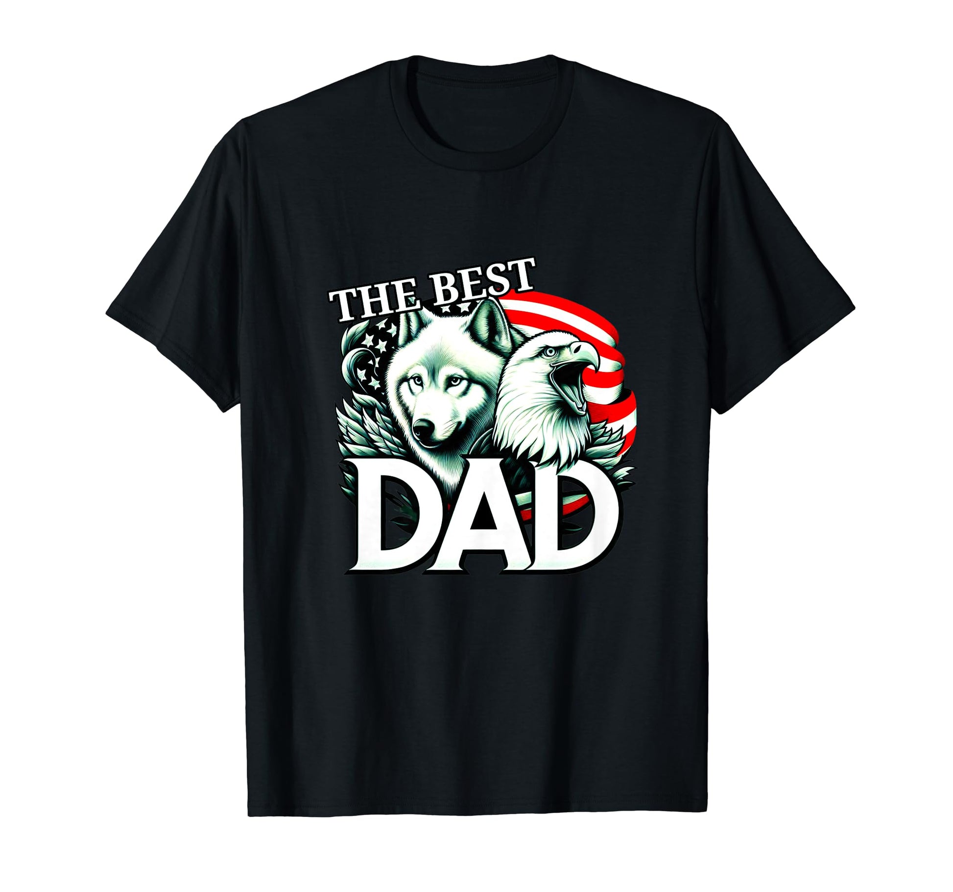 Best Dad Wolf Bald Eagle American T-Shirt - Minimalist Print Men Women - T-Shirt, Sweatshirt, Hoodie