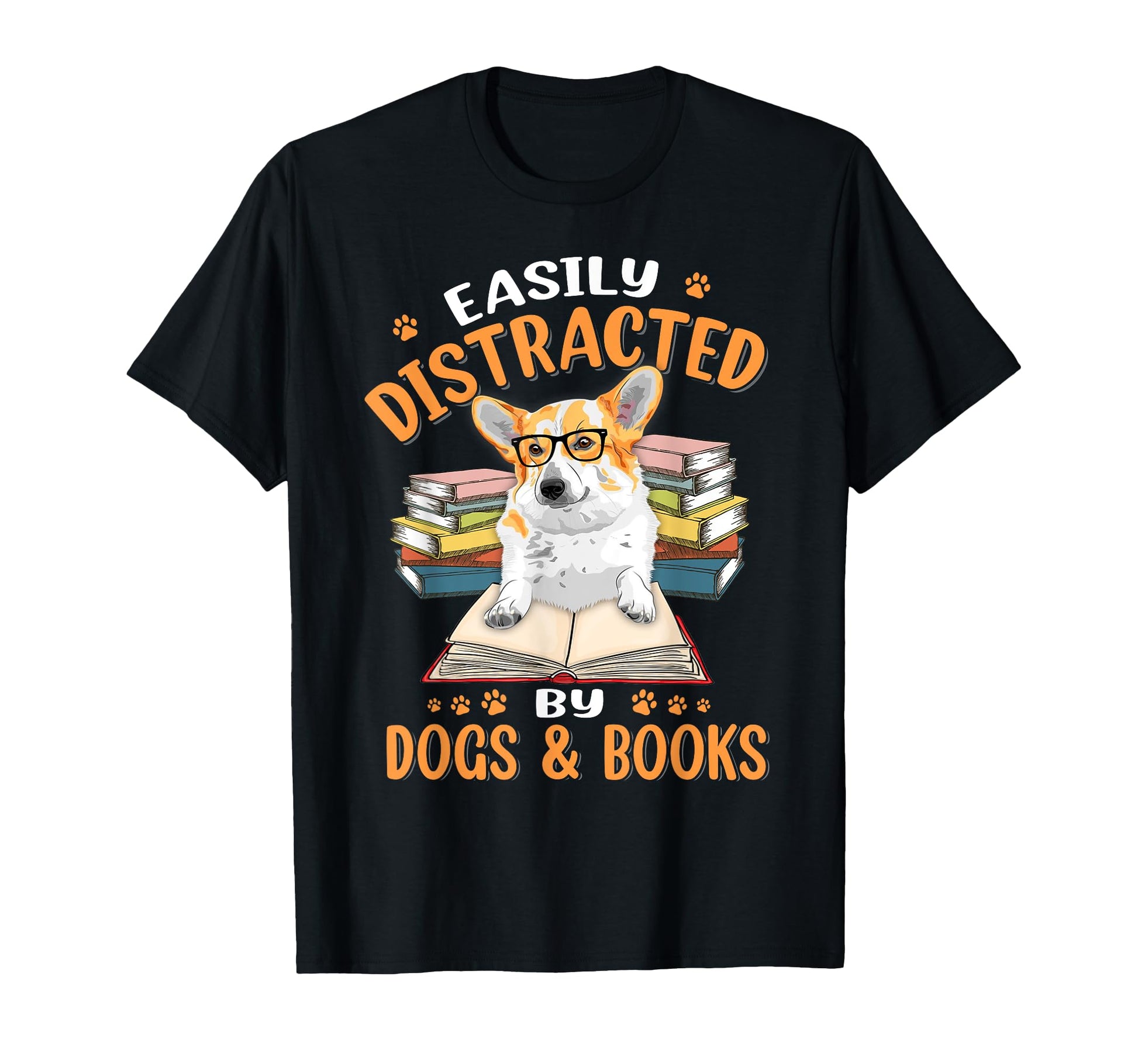 Easily Distracted Dogs Books Corgi Dog T-Shirt - Custom Art Print Unisex - T-Shirt, Sweatshirt, Hoodie