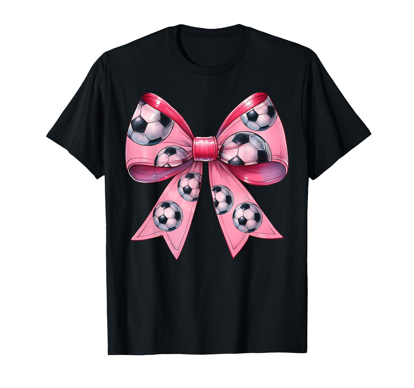 Coquette Bow Soccer Ball Pattern T-Shirt - Casual Everyday Wear for Adults - T-Shirt, Sweatshirt, Hoodie