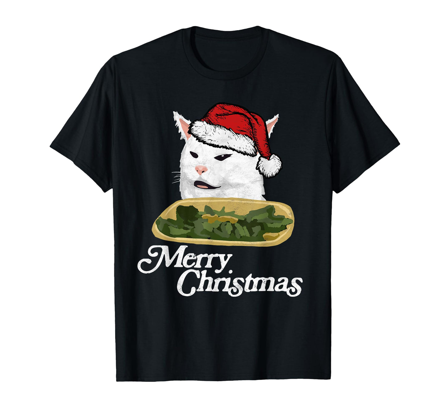 Funny Arguing White Cat Meme Santa Hat T-Shirt - Trendy Graphic for Adults - T-Shirt, Sweatshirt, Hoodie