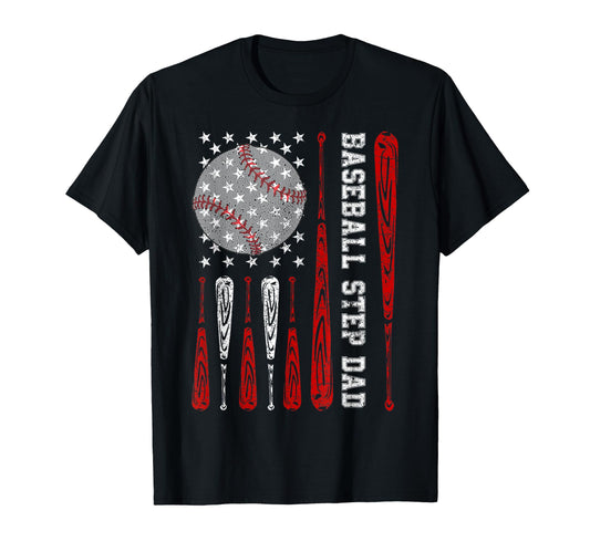 Baseball Step Dad American Flag Baseball T-Shirt - Trendy Graphic Unisex - T-Shirt, Sweatshirt, Hoodie