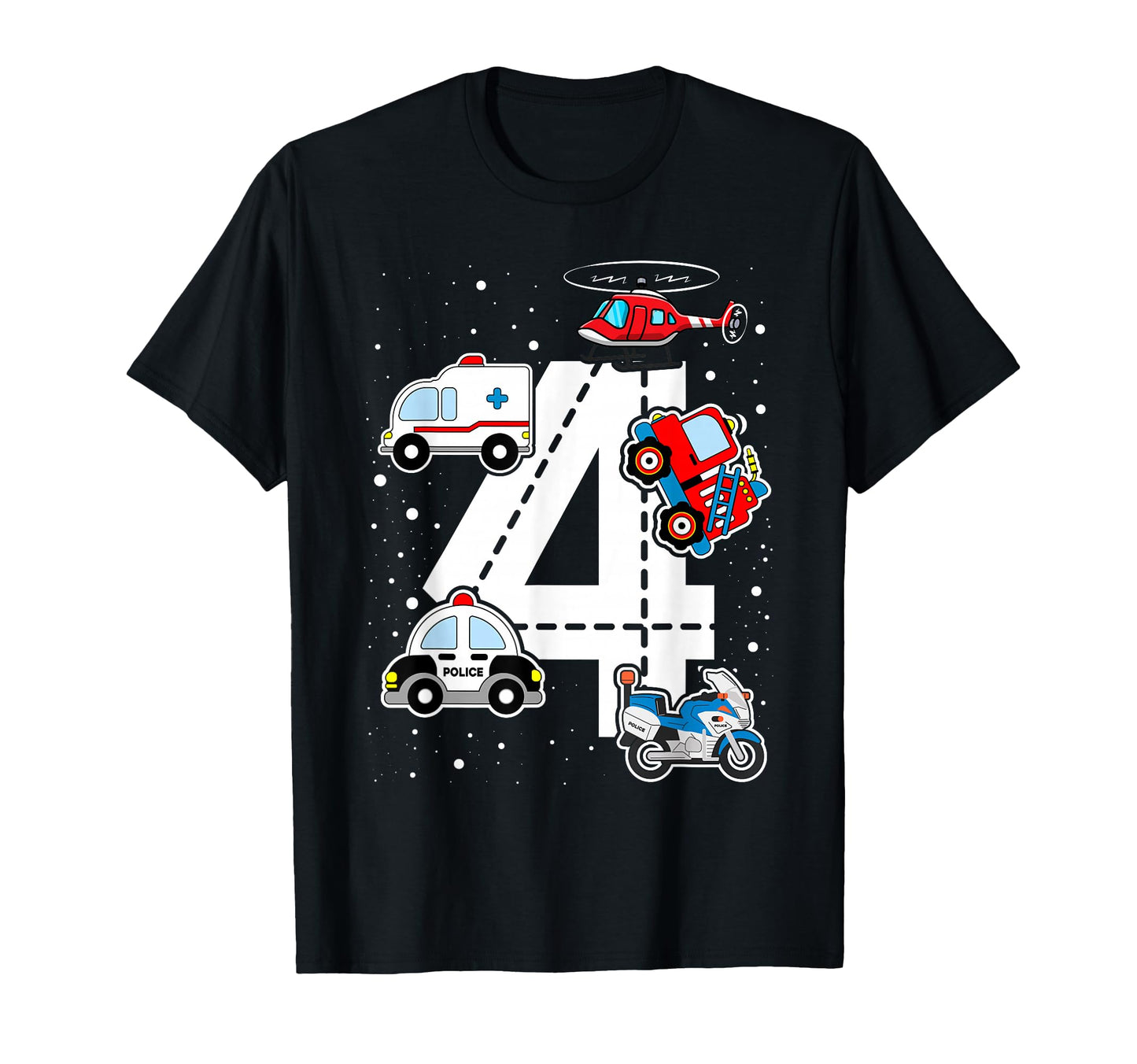 Emergency Vehicles 4Th Birthday Fire T-Shirt - Casual Everyday Wear Unisex - T-Shirt, Sweatshirt, Hoodie